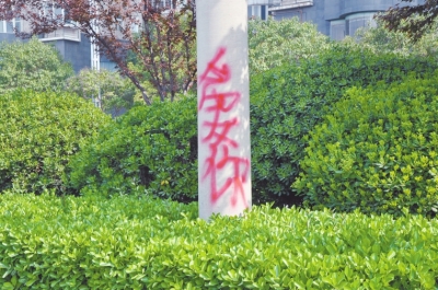 CBD路段的燈桿、公交站牌、垃圾桶、橋梁等均未幸免