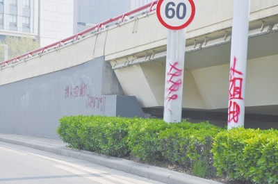 電線桿、立交橋等被噴涂，嚴重影響了市容。