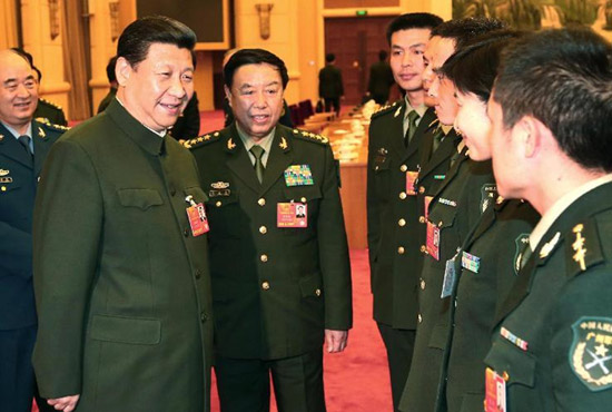 中共中央總書(shū)記、中共中央軍委主席習(xí)近平出席十二屆全國(guó)人大一次會(huì)議解放軍代表團(tuán)全體會(huì)議并發(fā)表重要講話(huà)。