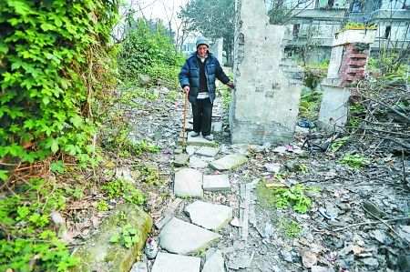 昨日，大渡口區(qū)，徐建高老人走在他鋪成的石子路上。 記者 張路橋 攝