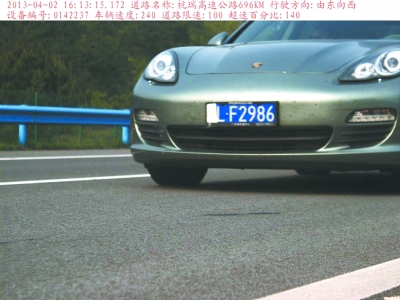 　保時捷飆車被拍瞬間。湖北省高警總隊供圖