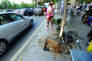 幸虧轎車撞到香樟樹上停了下來,否則后果更嚴重。