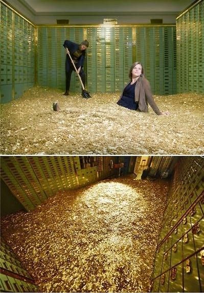 瑞典網(wǎng)店推出“金錢浴”，800萬枚硬幣堆成金“浴池”。