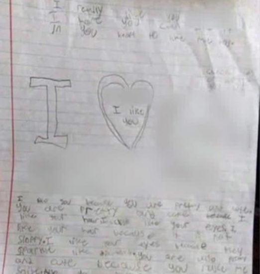 9歲男童給同伴女同學(xué)寫的情書。