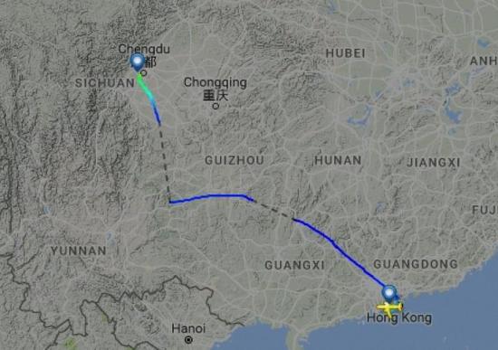  圖片來自航空網(wǎng)站flightradar24，圖顯示飛機安全降落成都