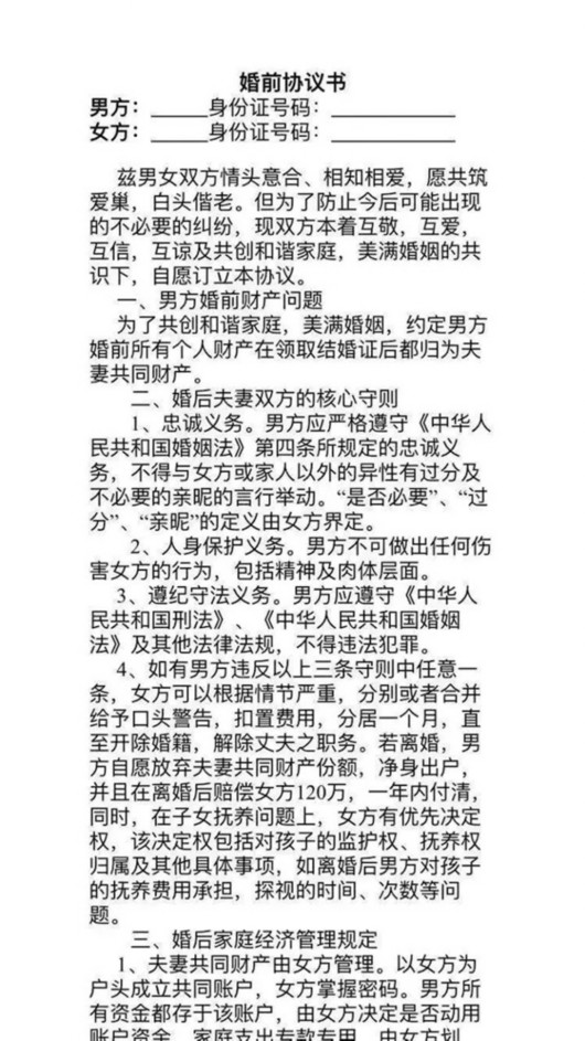 小伙領證當天被新娘拿出的婚前協(xié)議嚇跑