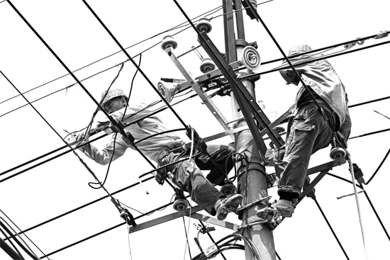 昨日中午，安陽市供電公司配電運(yùn)維專業(yè)團(tuán)隊(duì)的工作人員在維修線路