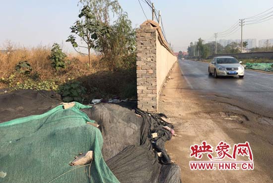 一墻之隔，一邊是道路，一邊是垃圾和荒草，市民質疑其為遮羞墻。