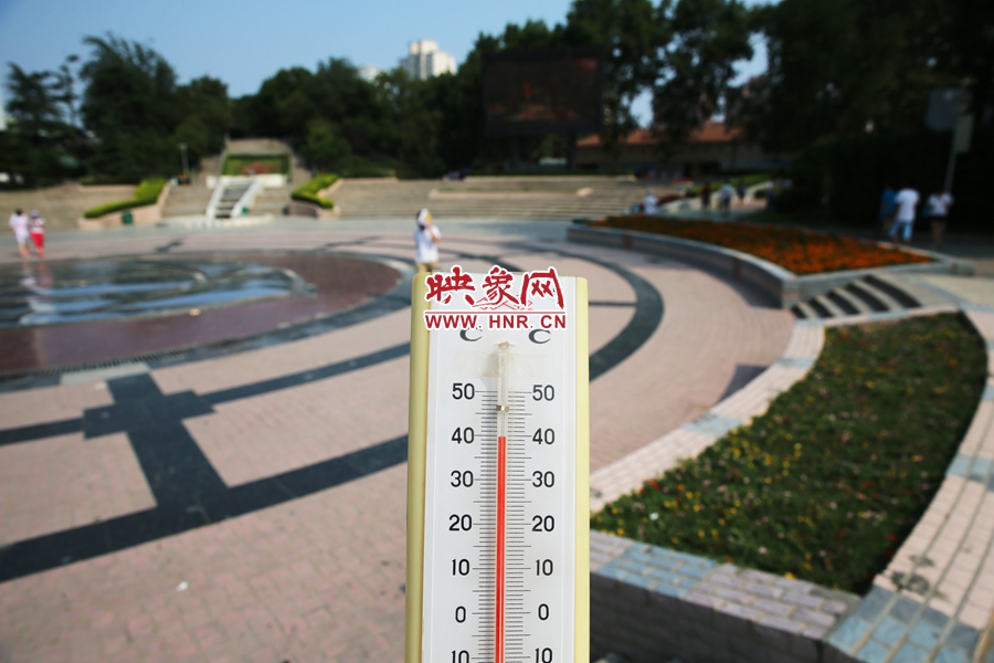 7月8日下午，紫荊山公園氣溫為39度（溫度計(jì)懸空測量），相比人防納涼處高14度。