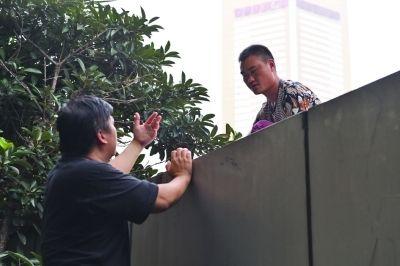黃主任站在獨(dú)木樁上與男子交談了近半小時(shí)。