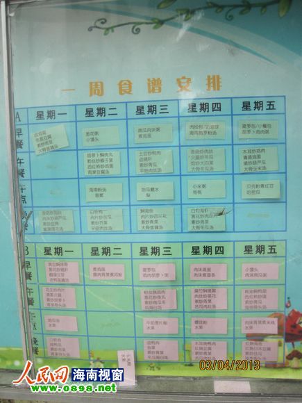 幼兒園公布的食譜，但家長(zhǎng)稱并未真正執(zhí)行